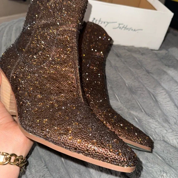 Betsey Johnson Brown Ankle Booties with Glamorous Sparkle - Picture 4 of 4